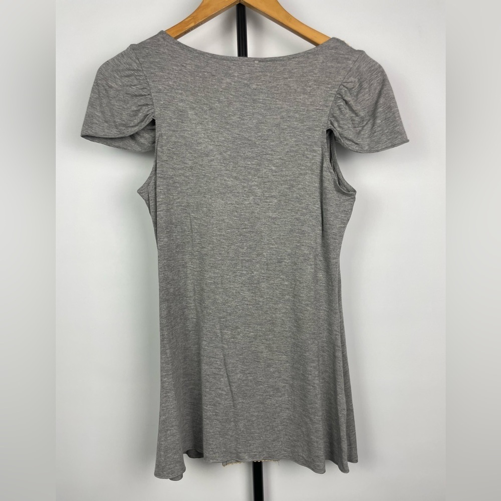 Boston Proper Gray Short‎ Sleeve Blouse with Sequin Neckline - Picture 6 of 6